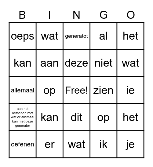 Muziek Bingo! Bingo Card