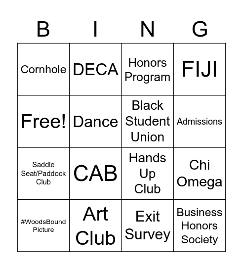 WWU Activities Fair Bingo Card