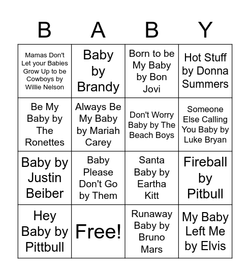 Baby Shower Bingo Card