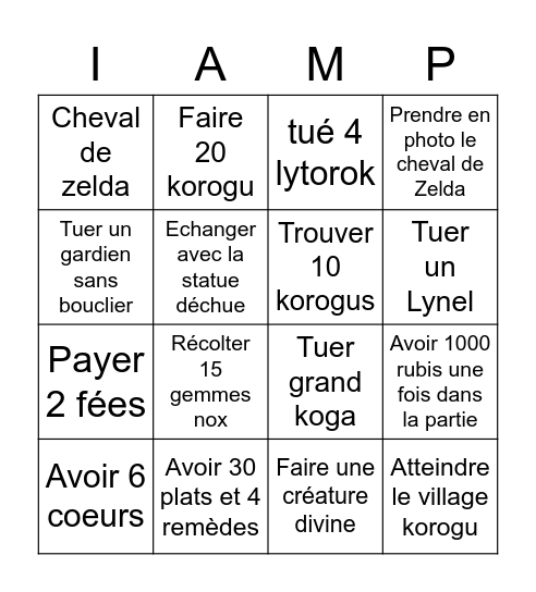 Zelda botw Bingo Card