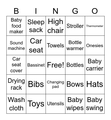 Baby Shower Bingo Card