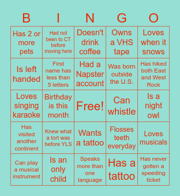 FIND THE GUEST Bingo Card