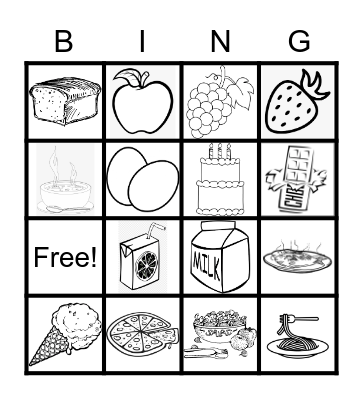 Food Bingo Card