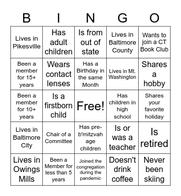 Get to Know You - Chevrei Bingo Card