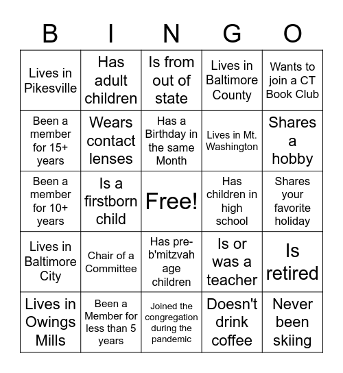 Get to Know You - Chevrei Bingo Card