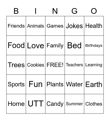 I am thankful for... Bingo Card