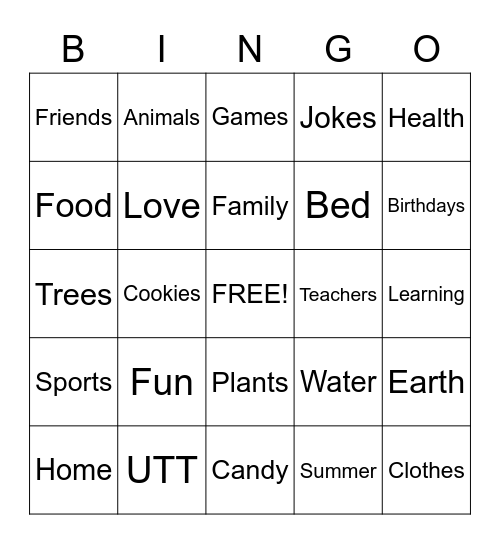 I am thankful for... Bingo Card