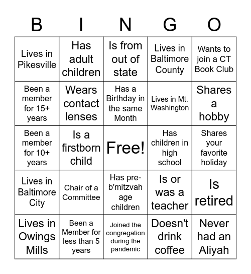 Get to Know You - Chevrei Bingo Card