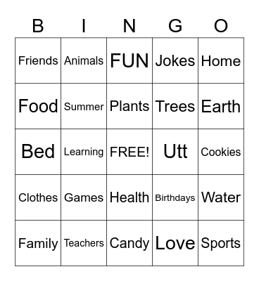 I am thankful for (2) Bingo Card