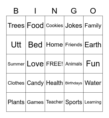 I am thankful for (2) Bingo Card