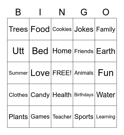 I am thankful for (2) Bingo Card