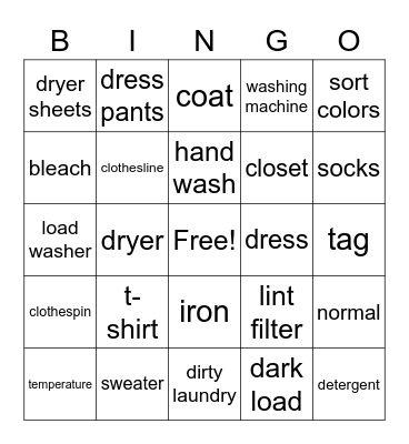 Laundry BINGO! Bingo Card