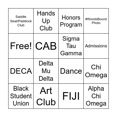 WWU Activities Fair Bingo Card