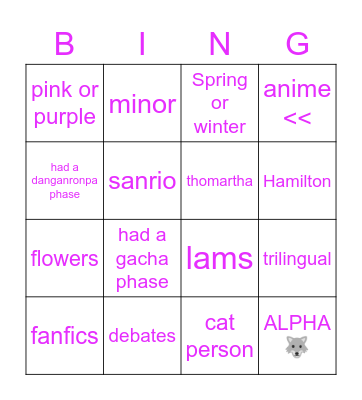 NAZ’S BINGO Card