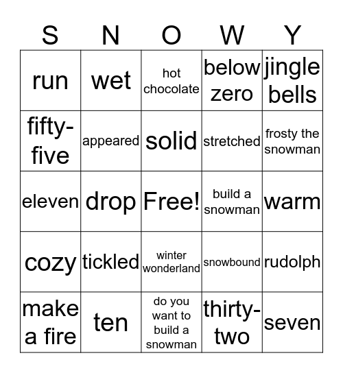 "Snowy Bingo" Bingo Card