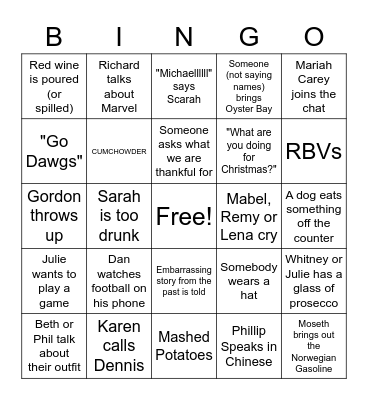 Friendsgiving 2022 Bingo Card