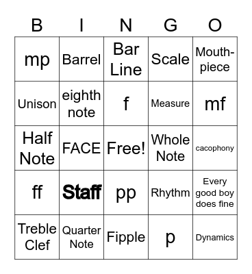 Tin Whistle Bingo Card