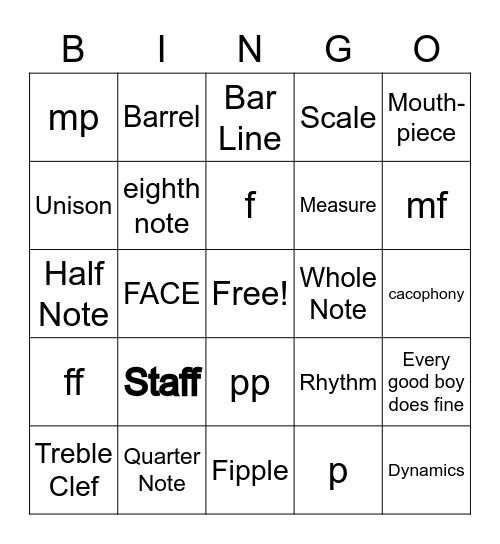 Tin Whistle Bingo Card