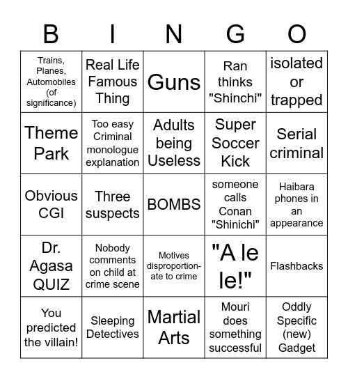 Detective Conan Movie Bingo 2.0 Bingo Card