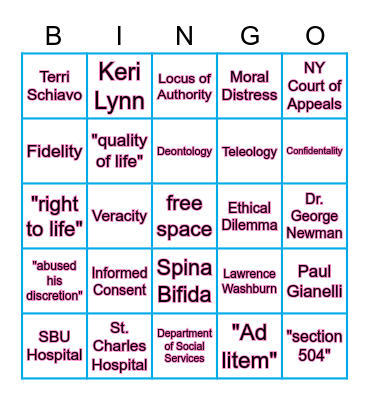 Baby Jane Doe Bingo Card