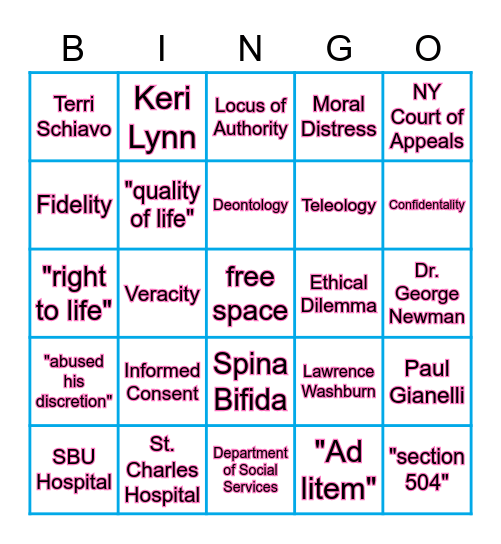 Baby Jane Doe Bingo Card