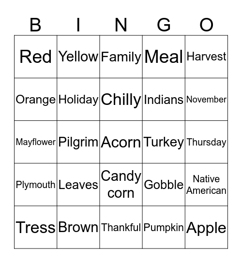 Fall Bingo Card