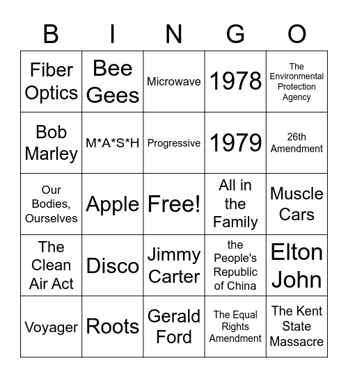 1970s Bingo Card