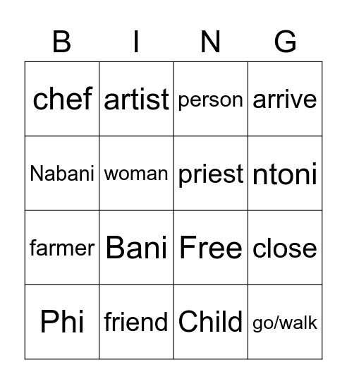 Untitled Bingo Card