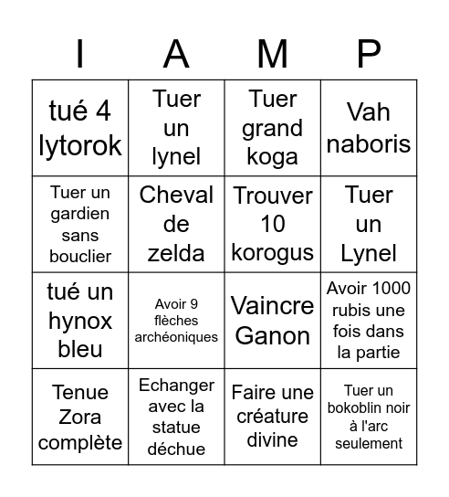 Zelda botw Bingo Card