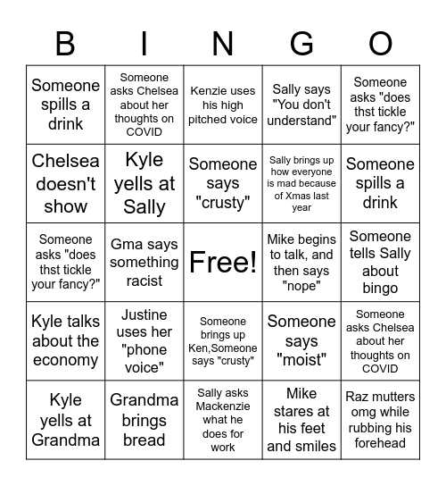 The Dinner Pt.1 Bingo Card