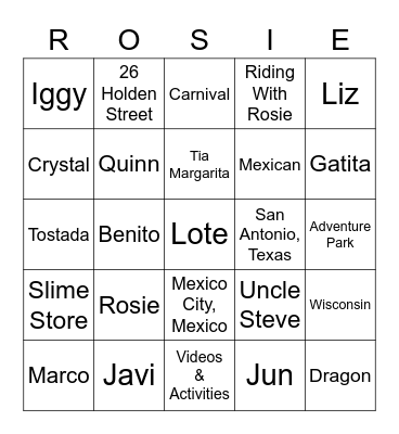 Rosie's Rules Bingo Card