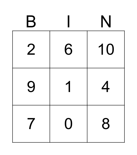 Number Bingo! Bingo Card