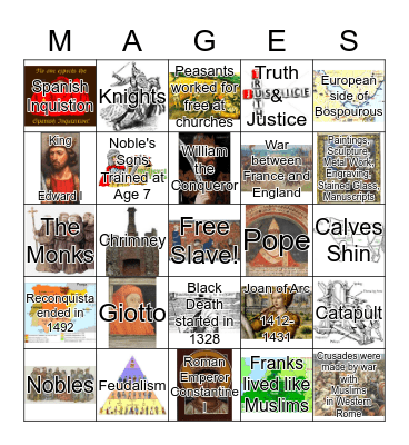 Middle Ages Bingo Card