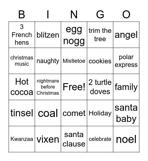 Christmas Bingo Card