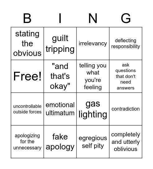 "That guy" Bingo Card