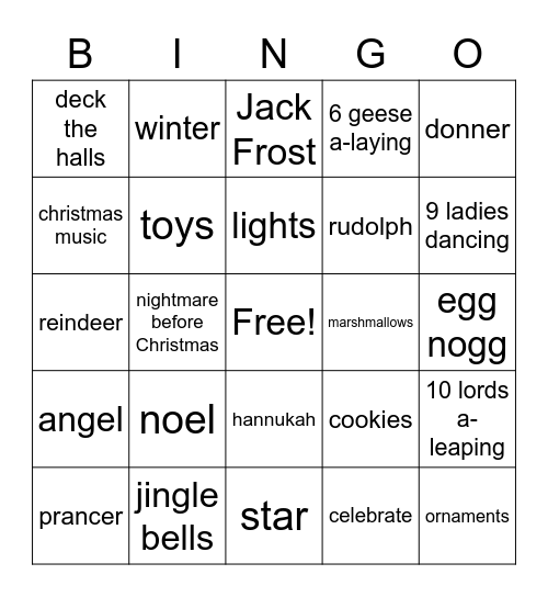 Christmas Bingo Card
