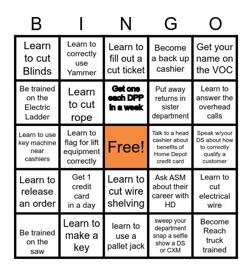 Home Depot Bingo Card