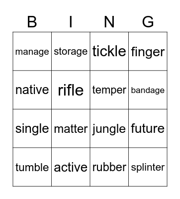 Spelling Bingo Card