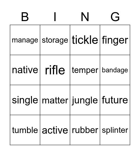 Spelling Bingo Card