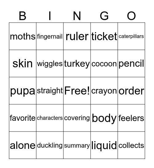 The Ugly Duckling   &   The Caterpillar's Surprise Bingo Card