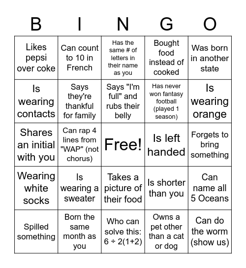 Find the Person Who: Bingo Card