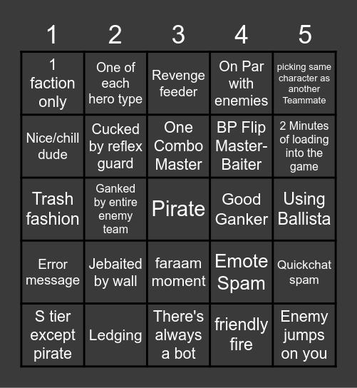 For Honor Bingo Card