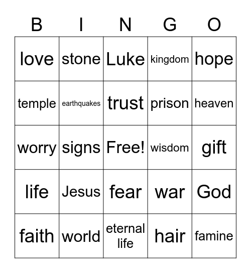 Trusting Jesus in an Unpredictable World Bingo Card