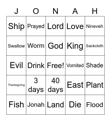 Jonah Bingo Card