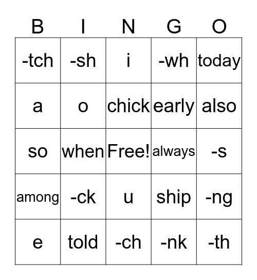 ending sound BINGO Card