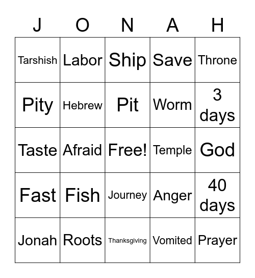 JONAH BING Bingo Card