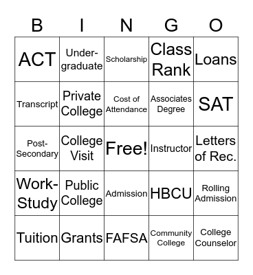 College Going Bingo Card