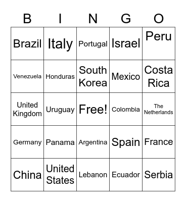 Country Bingo Card