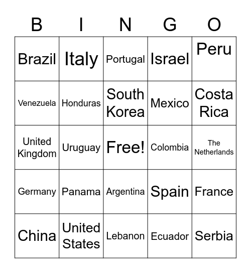 Country Bingo Card