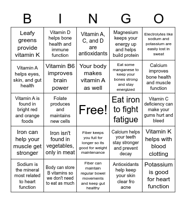 Know your Micronutrients Bingo Card